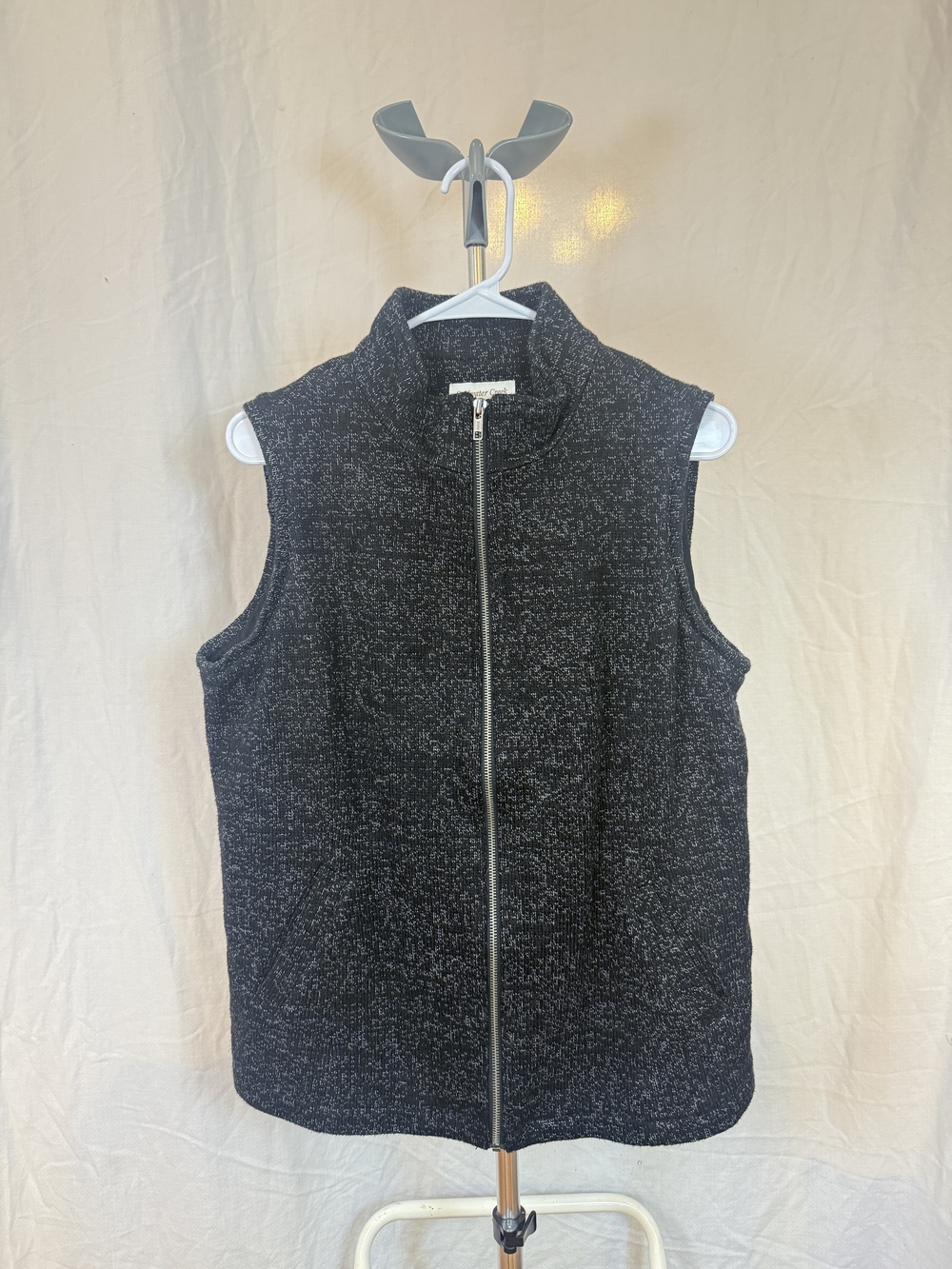 Coldwater Creek Black Speckled Zip-Front Women's Vest sz 14